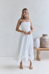 Lucia Strapless Midi Dress White